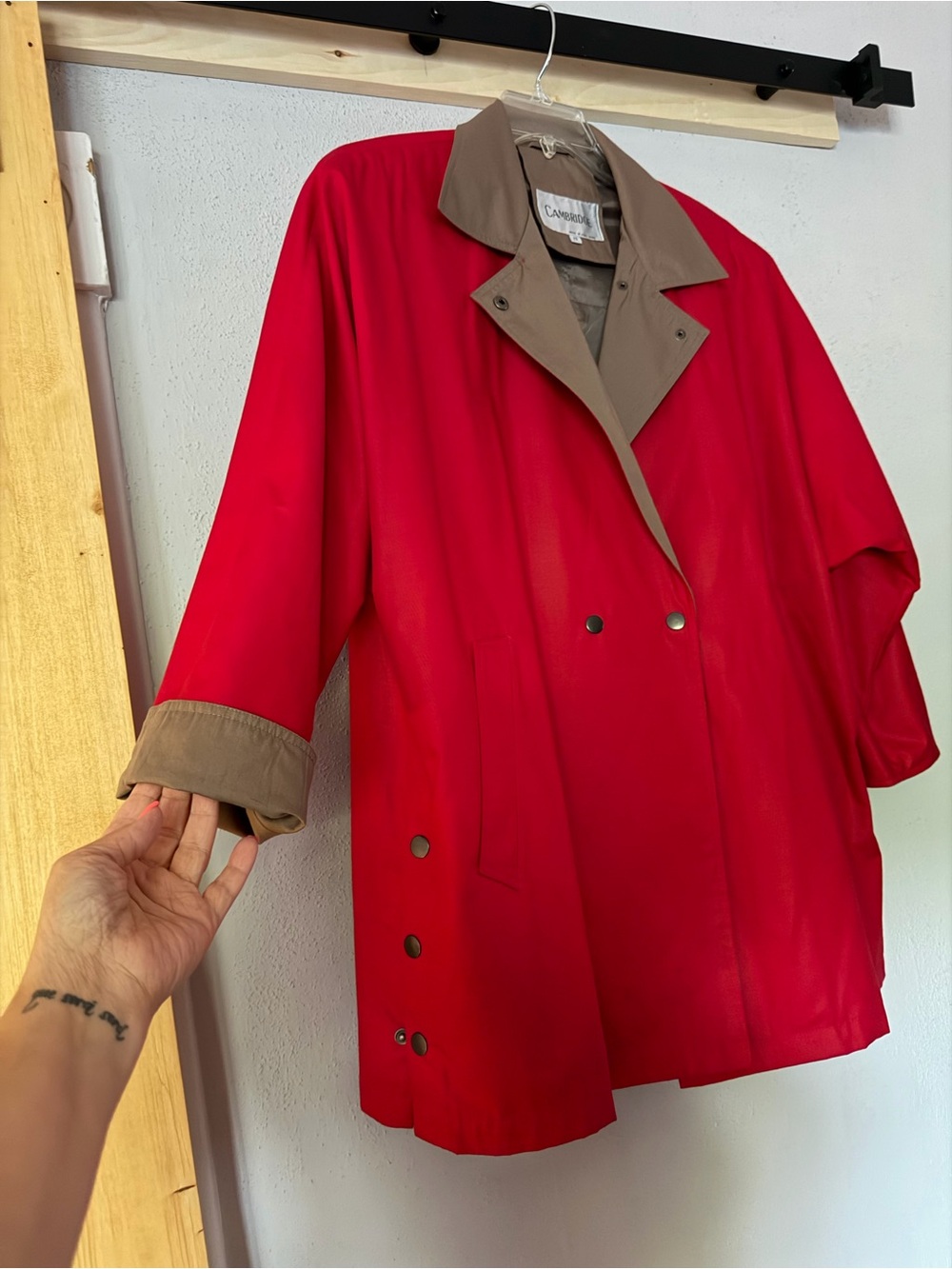 Vintage Cambridge MS Red Trench Coat Colorblock Raincoat 80s 90s Size 12